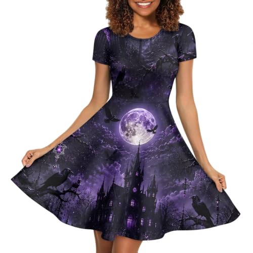 Image of Forchrinse Summer Dresses for Women Crew Neck Short Sleeve Midi Dress Casual Beach Vacation Sundress