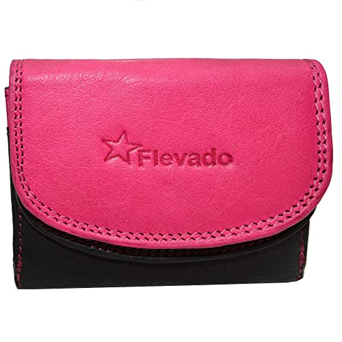 flevado Cartera para mujer y niños, protección RFID, piel auténtica, bicolor (rosa-negro), negro-pink, 11,0 x 8,5 x 2,5 cm B/H/T, Moderno Cover