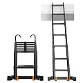Multi-Purpose 20FT Aluminum Extendable Ladder with Detachable Hook - Lightweight Black Extension Ladder for Home Outdoor & Industrial Use - Telesladder