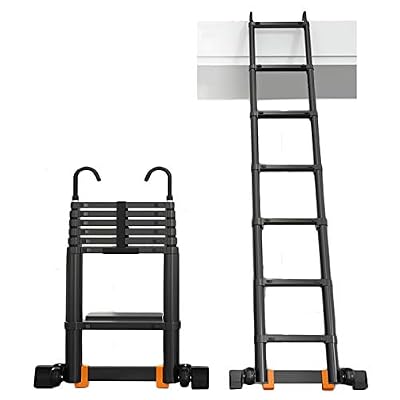 Multi-Purpose 20FT Aluminum Extendable Ladder with Detachable Hook - Lightweight Black Extension Ladder for Home Outdoor & Industrial Use - Telesladder