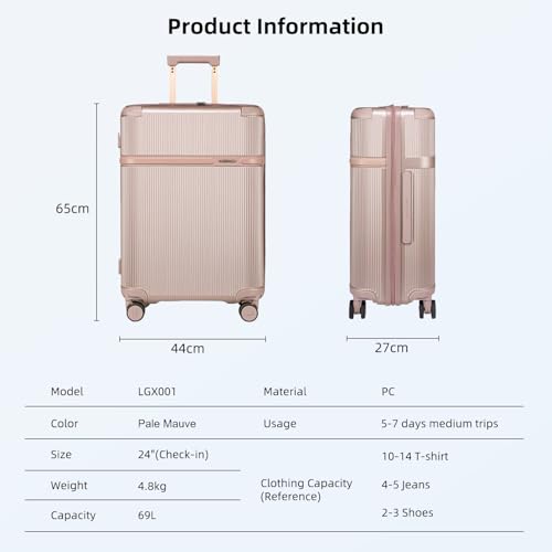 Image of Arctic Hunter 24 inch Check-in Trolley Bag Medium 65cm PC Hardshell Suitcase with Laptop Sleeve, TSA Lock & Silent 360 TPE Wheels, Anti-Collision Design, Pale Mauve