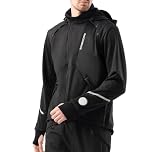 ROCKBROS Men's Winter Cycling Jacket Windproof Waterproof Softshell Reflective Jacket Thermal Fleece Windbreaker for Cycling, Running, Hiking, Riding Black