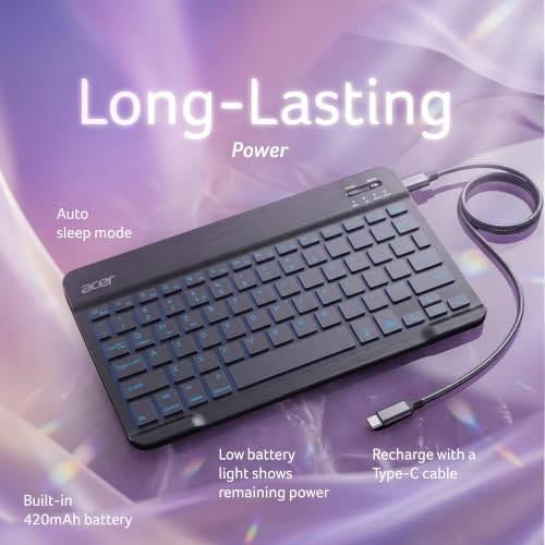 Image of Acer Nano Pad Slim Wireless Backlit Keyboard | Bluetooth 5.0 | Multi-Device Support | RGB Backlit Keys with Color Switch & Brightness Control | 420mAh Battery | Win, Android, iOS & Mac