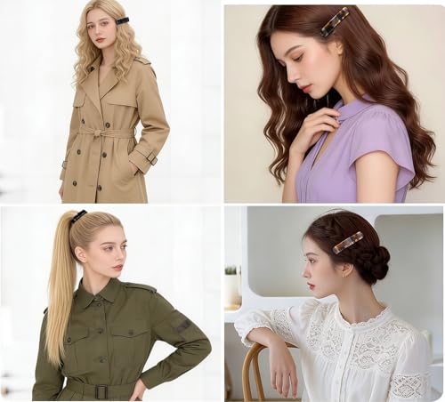 Pinzas para el cabello Oval Acetato, 2 unidades, Clips franceses vintage con diseño carey y negro, cierre metálico resistente antideslizante miniatura 6