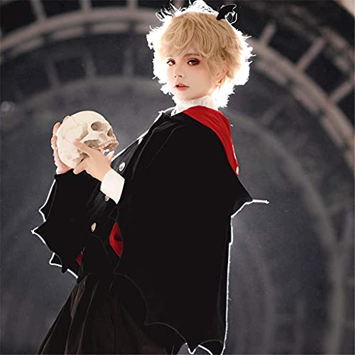 Dunhao Cos Lolita New Devil Ears Bat Cloak Shawl Woolen Coat Cosplay Female Autumn Winter Coat Black #TOP5
