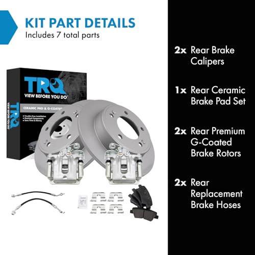 Image of TRQ Rear Brake Pad and Rotor Set Ceramic Coated Rotors Calipers Compatible with 2011-2016 Hyundai Elantra 2013-2014 Elantra Coupe
