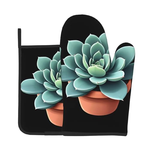 AKGFFDS Porcelain pot with meat Printing Kitchen baking two-piece set of high-end heat-resistant gloves and insulation pads cooking set