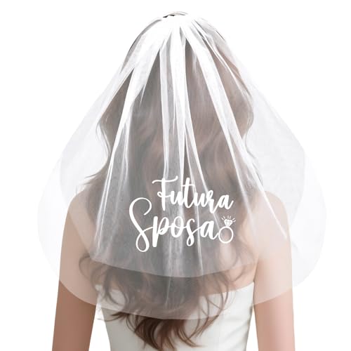 BOFUNX Velo da Sposa Addio al Nubilato Velo Corto Bianco con Pettine Velo Sposa Tulle Futura Sposa Accessori per Addio al Nubilato Sposa Matrimonio Fidanzamento