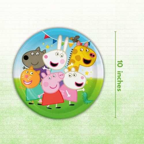 Image of Wanna Party Pack of 8 Pig & Friends Theme Party Paper Plates for Cute Cartoon Pig Theme Decorations - 10 inch Plates Colorful Tableware Set for Boys Girls Kids Baby Birthday Decoration Items
