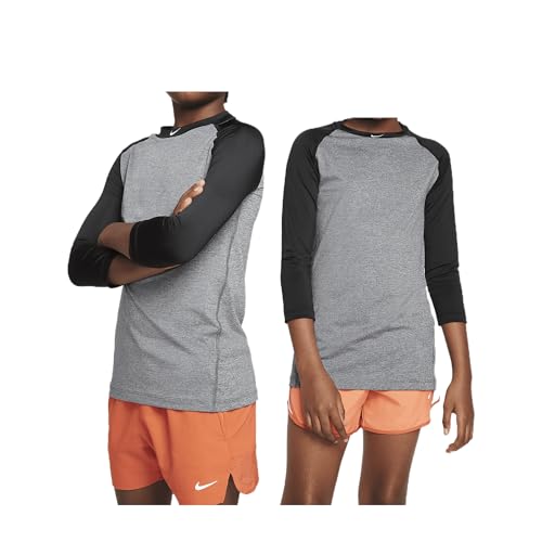 Nike Pro Big Kids' Dri-FIT 3/4-Sleeve Top (Black/Dark Grey Heather/White, HF4360-010)