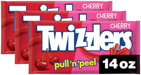 TWIZZLERS PULL 'N' PEEL Cherry Flavored Licorice Style, Chewy Candy Bag, 14 oz (Pack of 3)