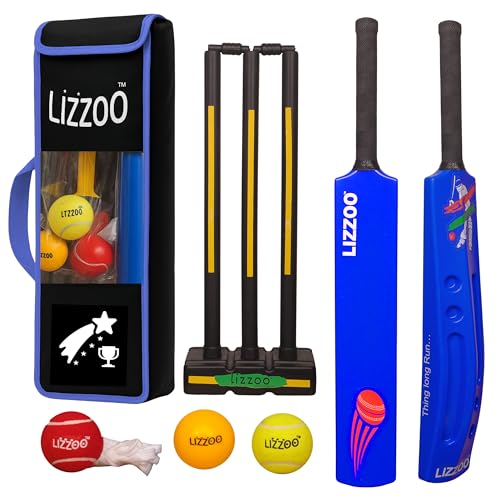 Image of Cricket Kit Full Size | Cricket Kit for Kids 5-10 Years Full Kit | Cricket Set and Bat Kit Toy for Boys Girls | Outdoor Sports Gift (Plastic Scoop Bat, Blue, 5-10 Years)