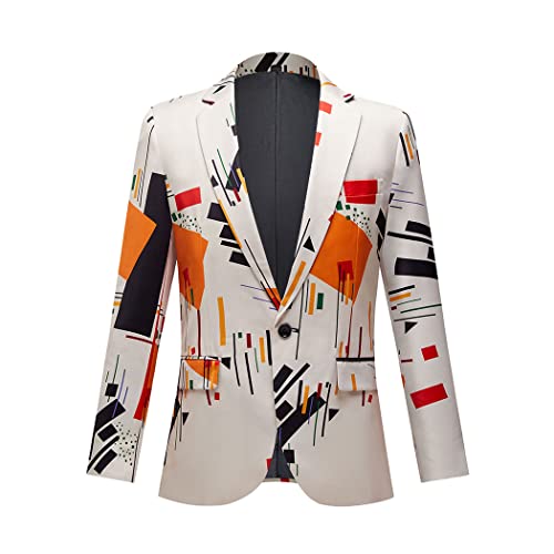 CARFFIV Chaqueta de Hombre Slim Fit con Estampado a la Moda para Hombre, para Fiestas, Bodas, Bancos y Bailes de Fin de año (M, Rojo) Cover