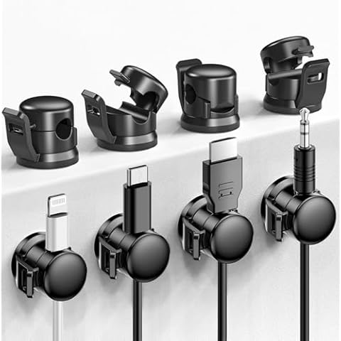 LOTUNY Cable Clips, 8 Pack Cord Organizer [Cable Smooth Adjustable] Adhesive Cable Management Wire Organizers for Cords, Phone USB Charger Cable Holder for Home Office Car Wall Desktop Nightstand Cover