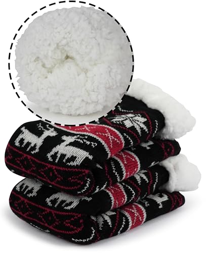 Image of BenSorts Women Winter Thick Slipper Socks with Grippers Non Slip Warm Fuzzy Socks Christmas Gifts