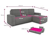 Sofnet Ecksofa Roma L mit Schlaffunktion und Bettkasten - Cord Stoff - L-Form Couch, Polstersofa, Schlafsofa, Sofagarnitur - Ottomane Universal (Grau (Poso 110))