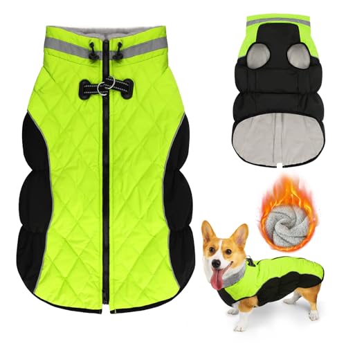 Lyneun Dog Coats Waterproof with Harness Hole, Warm Soft Windproof Jacket with Zip