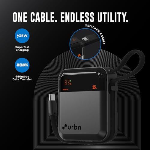 Image of URBN 10000 mAh 35W Mini Volt Power Bank | Dual Output | PD + QC Compatible | Two-Way Fast Charge | Pass-Through Charging | for MacBook Air, iPhone, Samsung, Android & More (Grey)