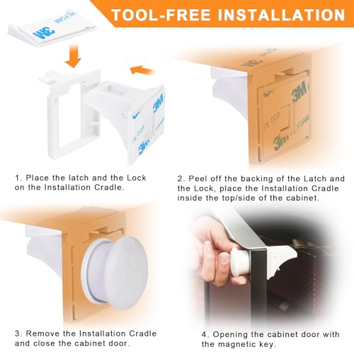 Starkitchen G-2034-LATCHLOCKS 4 Pack Cabinet Locks Child Safety, Adhesive Magnetic Baby Proof Cabinet Locks Drawer Lock thumb #2