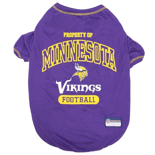 Image of NFL Minnesota Vikings Dog T-Shirt for Pets, Size X-Small. Officially Licensed Pet Shirt with Team Logo, Soft Stretchable Comfort Fit Apparel for Dogs & Cats