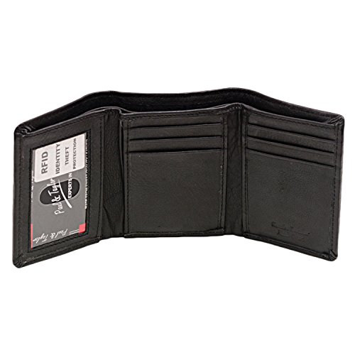 Paul&Taylor Mens Trifold Wallet RFID Protection Genuine Leather Black