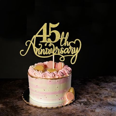 Naicaek 45th Anniversary Cake Topper，45th Wedding Anniversary Party Decorations,Company 45 Anniversary Party Decorations,45th Birthday, Wedding Anniversary Party supplies(45 Gold Glitter) Cover