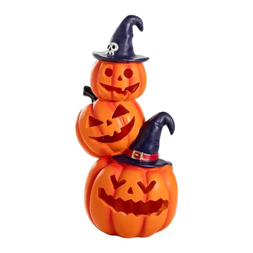 Halloween Decorations - Unique 3 Tiers Stacked Resin Jack-O-Lantern Pumpkin Pathway Solar Lights for Outdoor Garden Yard Porch Front Door (Pumpkins-3)