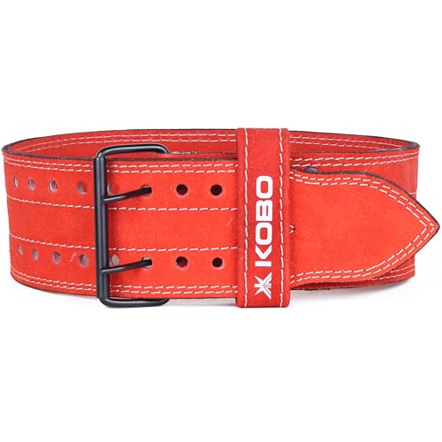 Image of Kobo 6 mm Prong Gym Belt For Weight Lifting Fitness, Seude Leather, 4 inch Wide Back Support, 9 Adjustable Dual Holes, Powerlifting Bodybuilding Deadlift Squat Workout Strength Training, Men Women