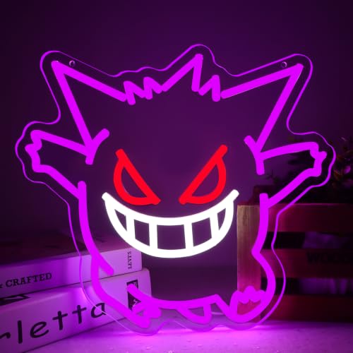 GALLIA Anime Theme Cartoon LED Neon Sign for Wall Decor Dimmable Anime Light Up Display Kids Bedroom Game Room Decoration (P Gr)