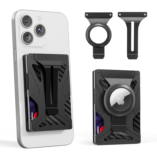 Carteira Magsafe 3 em 1 com Suporte para AirTag - Porta-Cartões em Fibra de Carbono, Clipe para Notas e Bloqueio RFID para iPhone 16/15/14/13/12 (Pro Max/Pro/Plus/Mini)