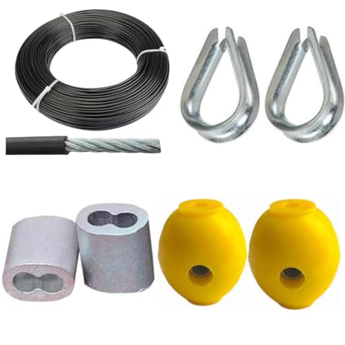 FITIFY Gym Machine Cable Wire (6mm) with Locking Accessories – Eye, Ferrule & Wire Ball Locks (Black Wire, 20 Meter)