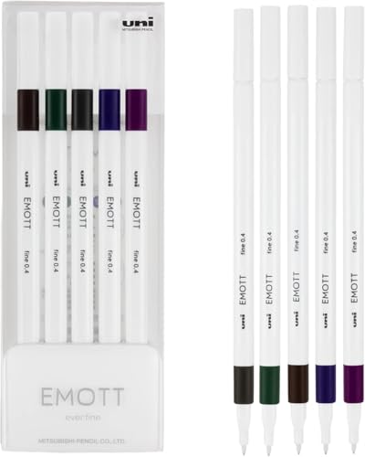 Image of Uni-Ball UX248302000 Fineliner Pen, Assorted 5 Pack: 0.4mm Fine Tip, Water Resistant Pigment Ink, 5 Colors (Dark Brown, Kahki Green, Gray, Violet, Amethyst)