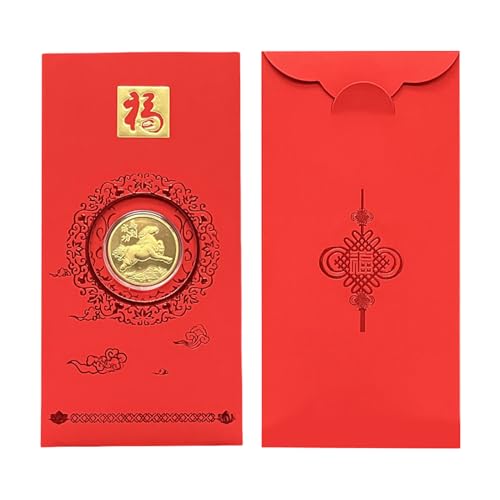 Sobres rojos de la suerte por dinero | Moneda de recuerdo 2026 con bendiciones | Sobres de Año Nuevo Chino para el Año del Caballo - Para Año Nuevo Niñas Adultos Ancianos Familia Amigos