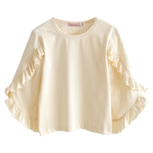 Image of Colorful Childhood Little Girls Ruffle Bat T Shirt Autumn Princess Girl Blouses Spring Tops