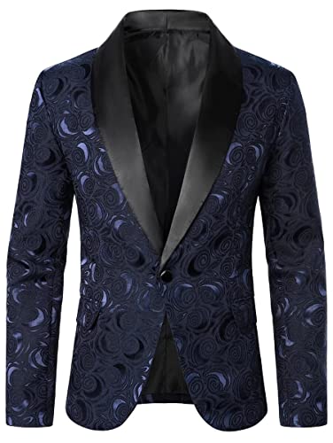 Paisley Floral Men Navy Blue Blazer Prom Party Tuxedo Grooms Wedding 2 Pieces Suit Jacket Pants