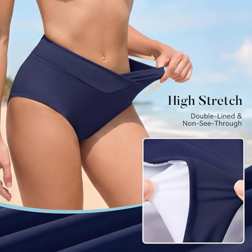 Image of American Trends Women's High Waisted Bikini Bottoms Swimming Suits Tummy Control Bathing Suits