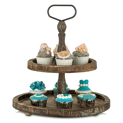 Nuptio Bandeja 2 Niveles Soporte Madera Casa Campo Soporte Té Tarde para Encimera Cocina...