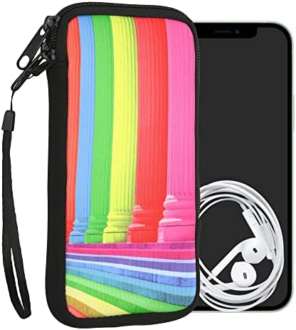 kwmobile Neoprene Sleeve for Smartphone Size XL - 6.7/6.8" - Shock Absorbing Pouch Case - Protective Phone Bag - Rainbow Columns Multicolor