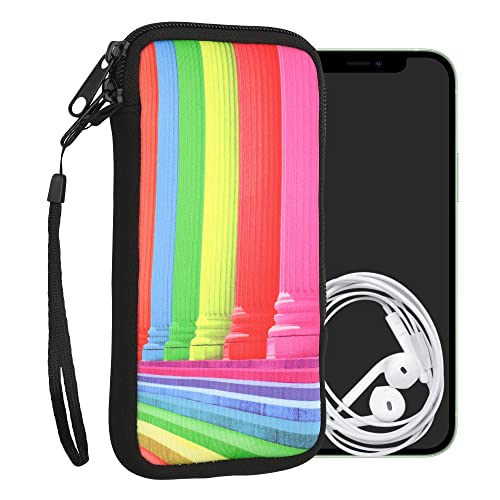 Kwmobile Neoprene Sleeve For Smartphone Size Xl - 6.7/6.8" - Shock Absorbing Pouch Case - Protective Phone Bag - Rainbow Columns Multicolor #TOP25
