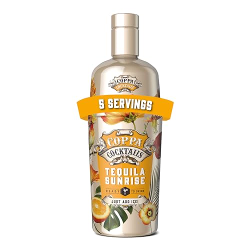 COPPA COCKTAILS - Tequila Sunrise 700 ml, Cóctel Clásico de Tequila, con Tequila Blanco, un Toque de Ron y Zumo de Naranja, Sabor Agrio y Dulce, Color Naranja Turbio, 10% Volumen Alcohol