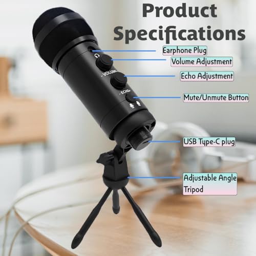 USB Condenser Microphone for PC and Laptop, Plug & Play Mic with Noise Reduction and Cardioid Pickup, Desktop Stand Included for Streaming, Podcasting, Zoom, YouTube and Online Meetings - Image 2