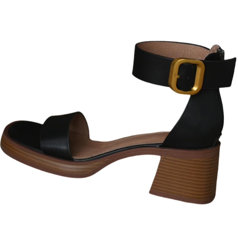 Ladies' Roman sandals - medium heel, thick sole with thick pad, adjustable buckle, suitable for summer casual and formal occasions, thick heel, wear-resistant rubber sole