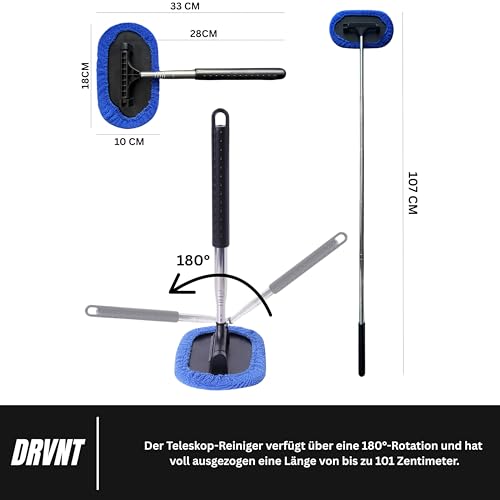 DRVNT Windschutzscheiben Teleskop Reiniger Auto Innen & Außen 3 in 1 Auto ausziehbarer Innenreiniger - Scheibenreiniger zum Entnebeln, Abziehen und Wischen beschlagener Scheiben
