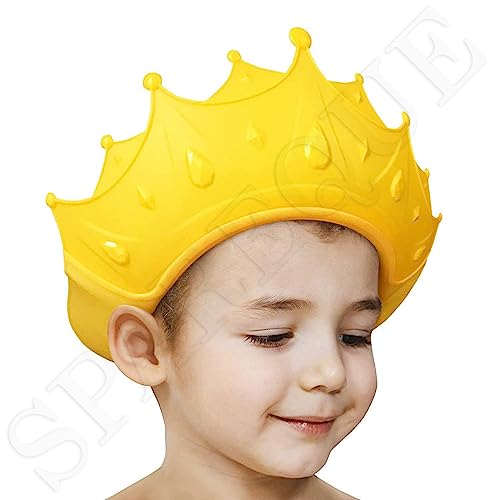 Image of SPAREQUE Baby bath Shower Cap, Shower Cap for Kids 0-9 Years, Adjustable Silicone Crown with Eye & Ear Protection, Waterproof Bathing Hat for Washing Hair