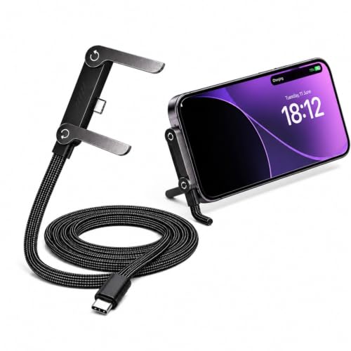 Bigsmall Dockline 2-in-1 Flexible Mobile Phone Holder with USB-C to USB-C Fast Charging Cable, Adjustable Desk Stand, Compatible with iPhone 15/16 Ser