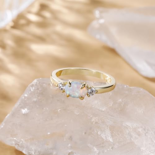 SHINYSO 14K Gold Plated Wedding Bands for Women Opal Cubic Zirconia Ring Stackable CZ Pave Eternity Engagement Rings for Women Size 4-102