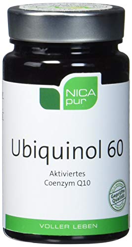 NICApur Ubiquinol mit Kaneka QH 60 mg, Aktiviertes Coenzym Q10, Hohe Bioverfügbarkeit, Reinsubstanz ohne Zusatzstoffe, 30 Kapseln