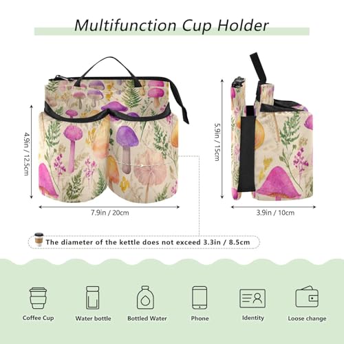 Image of Luggage Cup Holder for Suitcases Free Hands Suitcase Cup Holder Travel Luggage Drink Holder Portable Luggage Cup Caddy Bag Carrier with Handle Mushroom Colorful Pattern