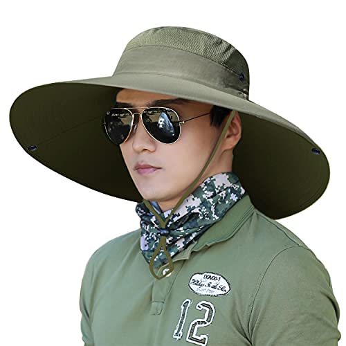 Image of HUAMULAN Wide Brim Sun Hats Men and Women Bucket Safari Fishing Hat for Hiking Garden Lawn Work Camping Outdoor