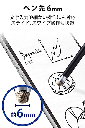 エレコム タッチペン スタイラスペン 3本入り 【iPad/iPhone/Android スマホ・タブレット各種対応】 導電繊維 クリップ付 ブラック PWTPS03BK/3